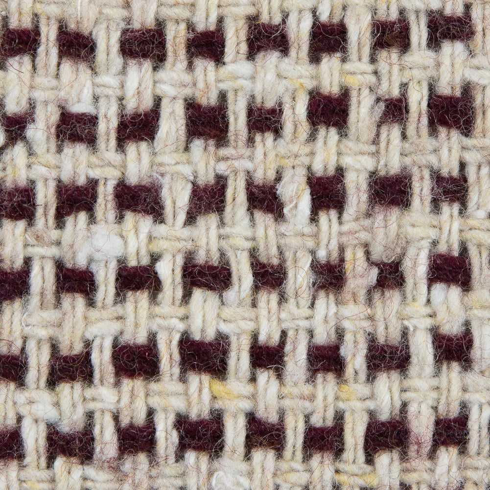 Italian Ecru and Bordeaux Checkerd Wool Blend
