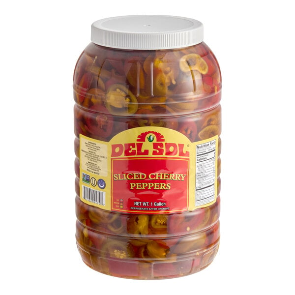 Del Sol 1 Gallon Sliced Cherry Peppers - 4/Case