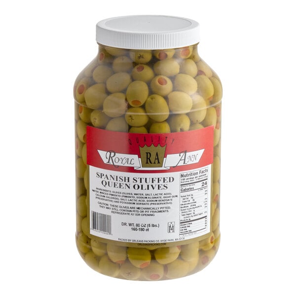 Spanish Stuffed Queen Olives 1 Gallon (5 lb. Dr. Wt.) - 160/180 Count - 4/Case