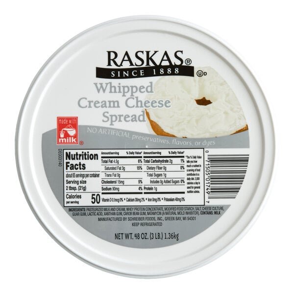 Raskas Whipped Cream Cheese Spread 3 lb. - 4/Case