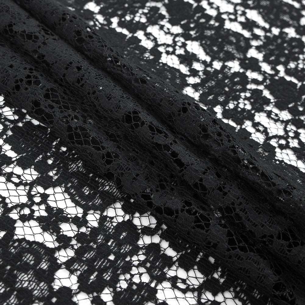 Black Floral Cotton and Polyester Lace