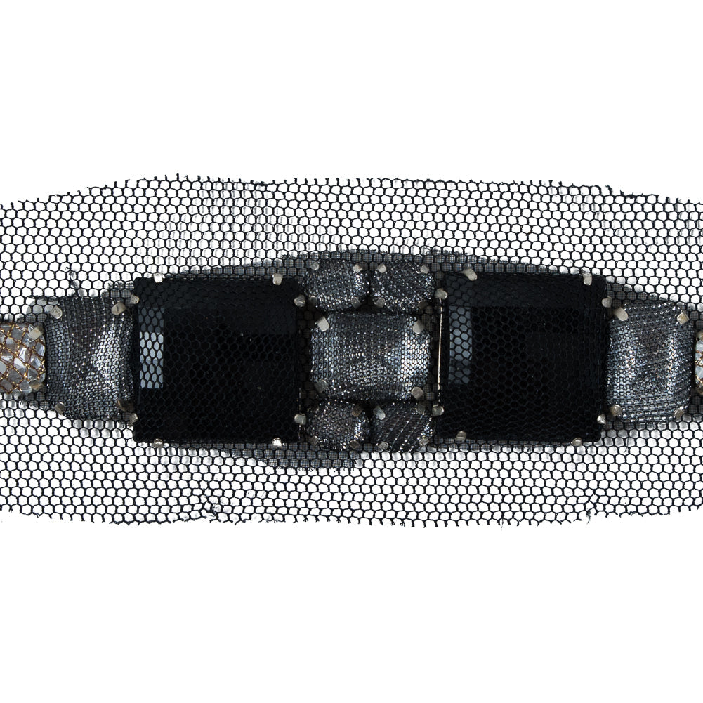 Black & Silver Mesh Covered Big Jewel Applique - 1" x 5"