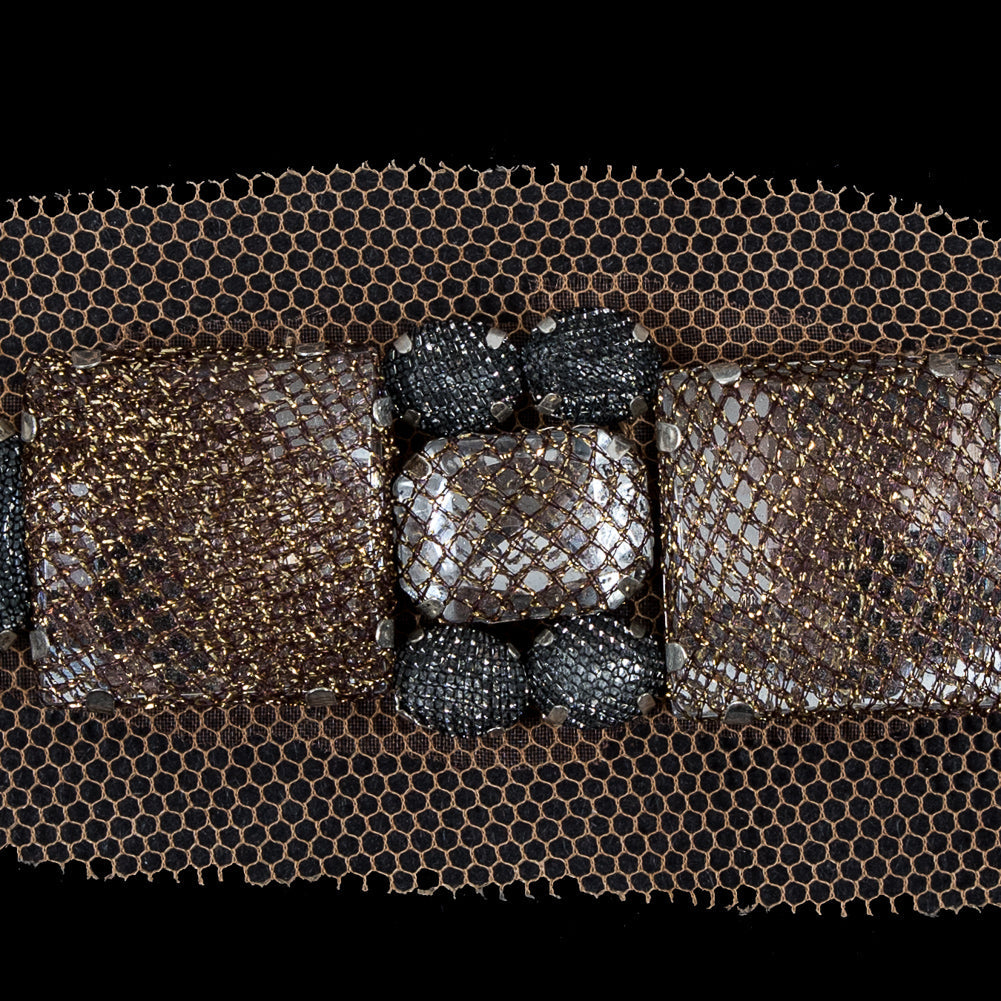 Gold & Silver Mesh Covered Big Jewel Applique - 1" x 5"