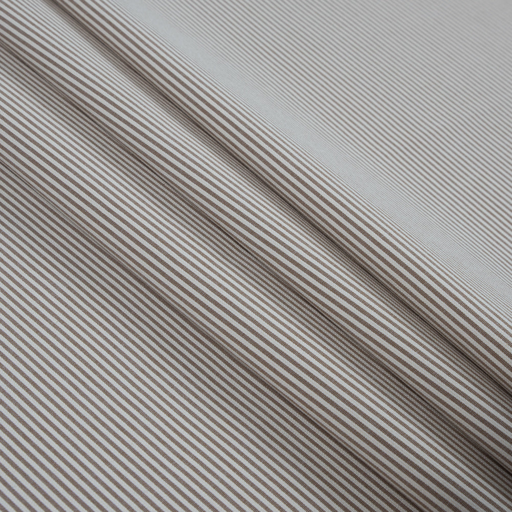 Brownie and White Candy Striped Stretch Cotton Woven