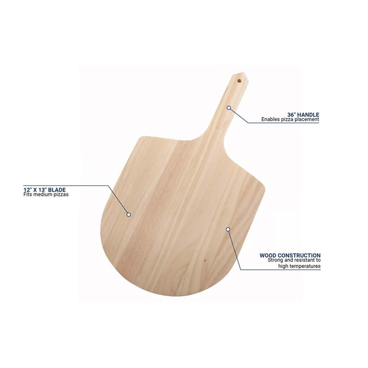 36" Wooden Pizza Peel with 13" x 12" Blade