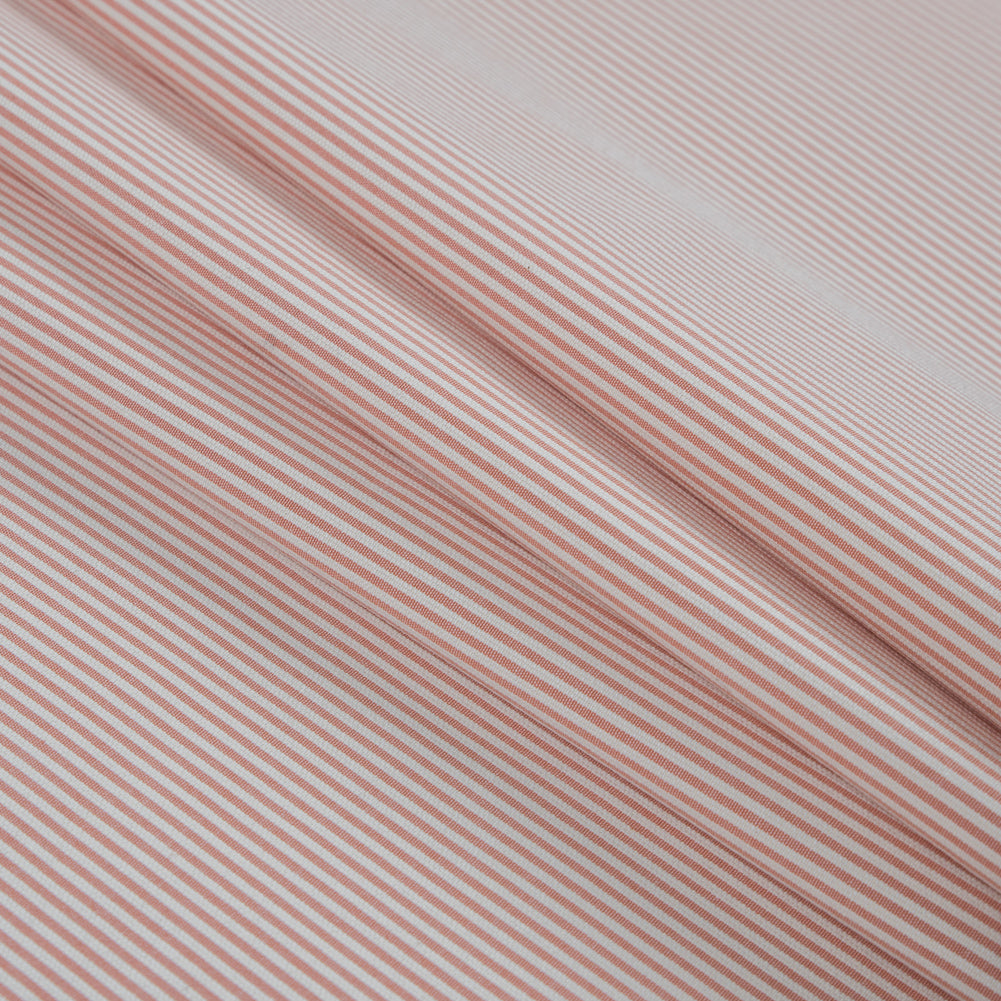 Salmon and White Candy Striped Stretch Cotton Woven