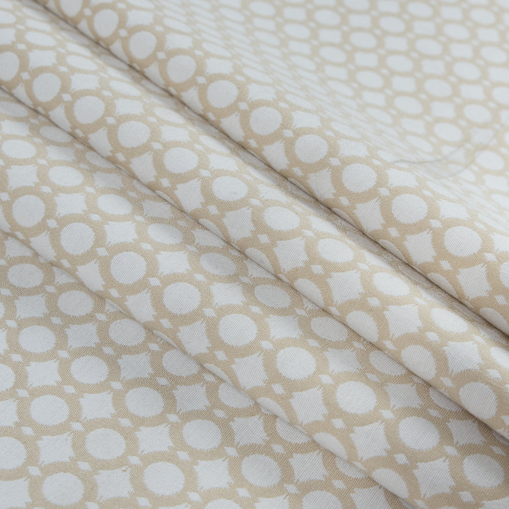Marzipan and White Geometric Stretch Cotton Jacquard