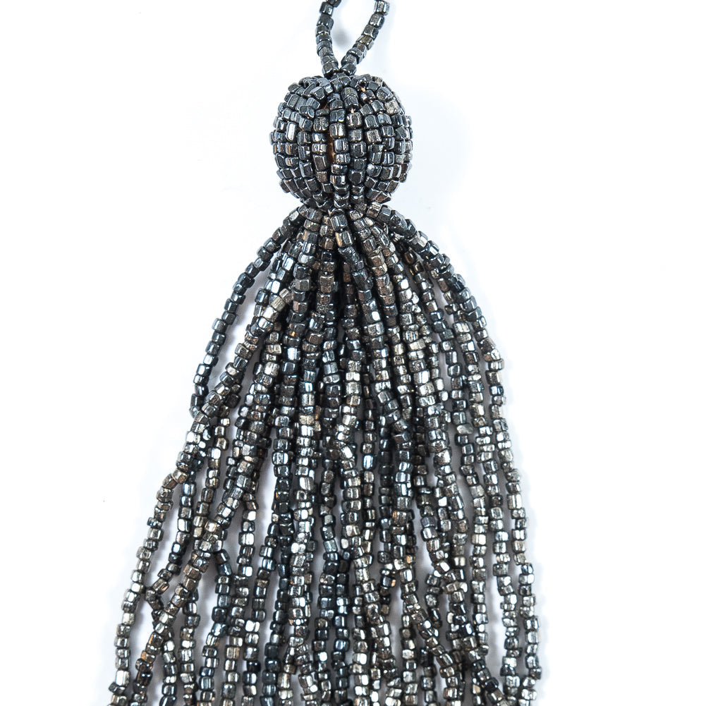 Large Gunmetal Beaded Tassel - 6"
