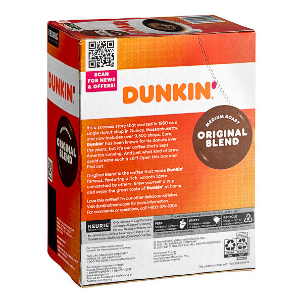 Dunkin' Original Blend Coffee Single Serve Keurig® K-Cup® Pods - 88/Case