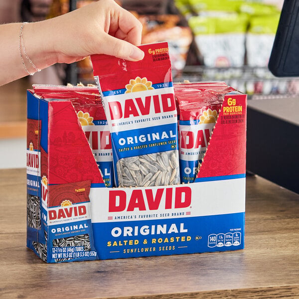 David Roasted Salted Whole Sunflower Seeds 1.6 oz. - 144/Case