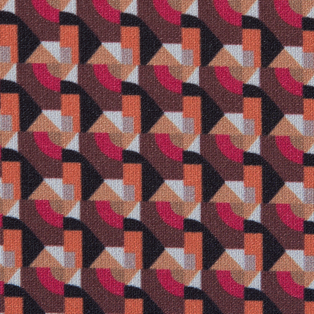Scarlet and Mustang Geometric Double Faced Stretch Polyester Crepe