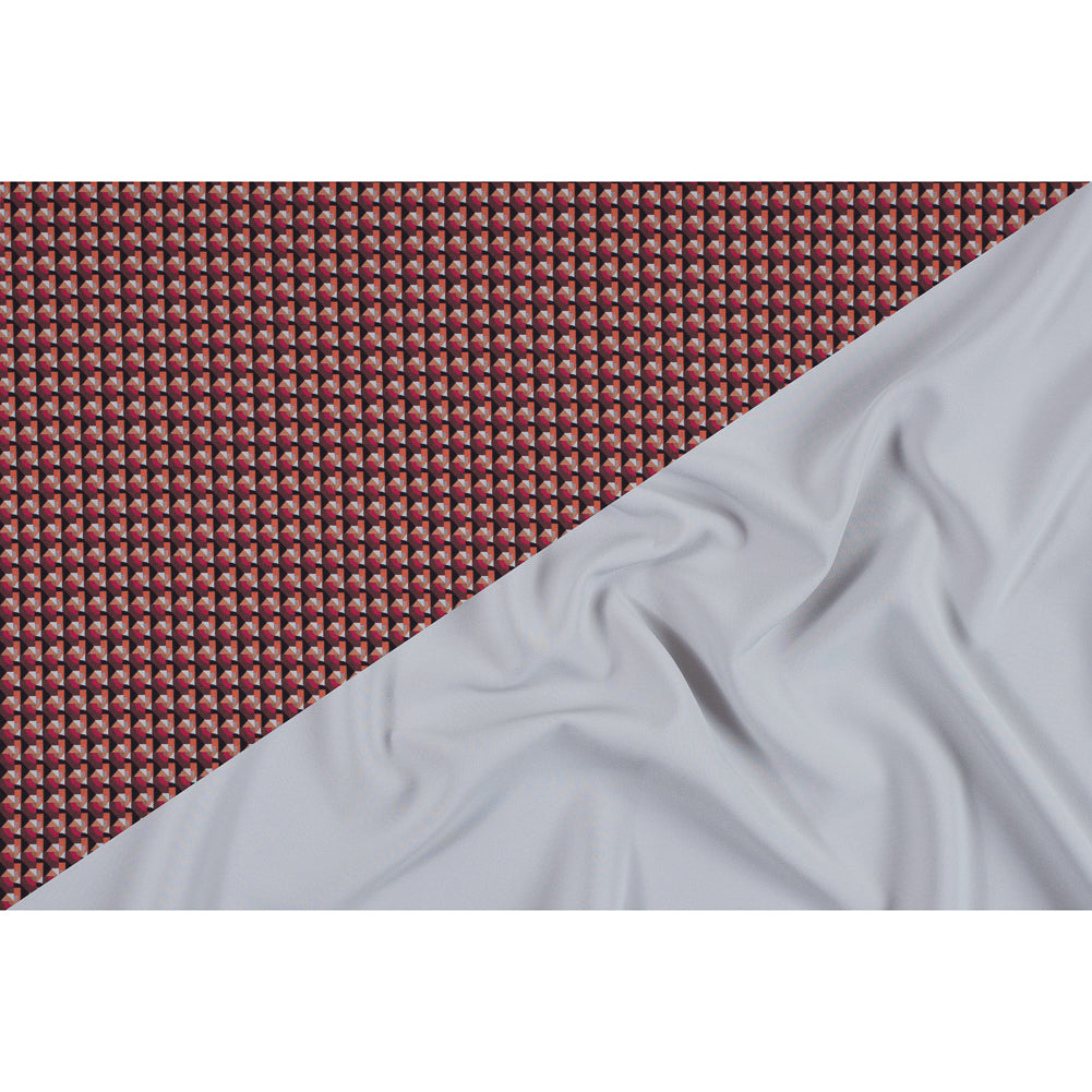 Scarlet and Mustang Geometric Double Faced Stretch Polyester Crepe