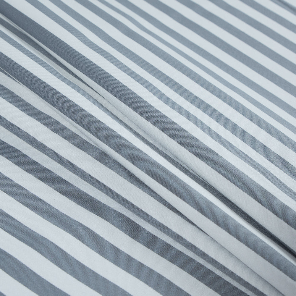 Wild Dove and White Bengal Striped Polyester Twill with Give
