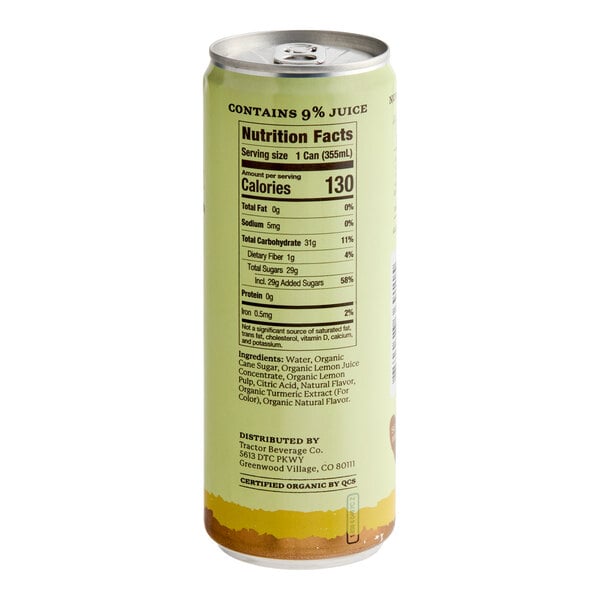 Tractor Beverage Co. Organic Lemonade 12 fl. oz. Can - 12/Case