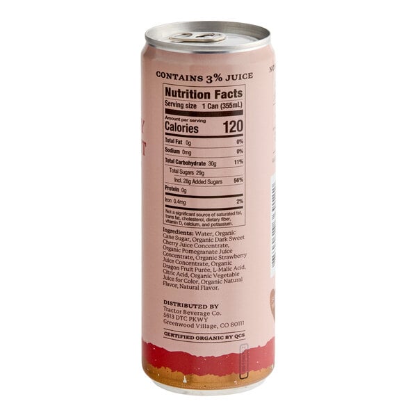 Tractor Beverage Co. Organic Strawberry Dragon Fruit Beverage 12 fl. oz. Can - 12/Case