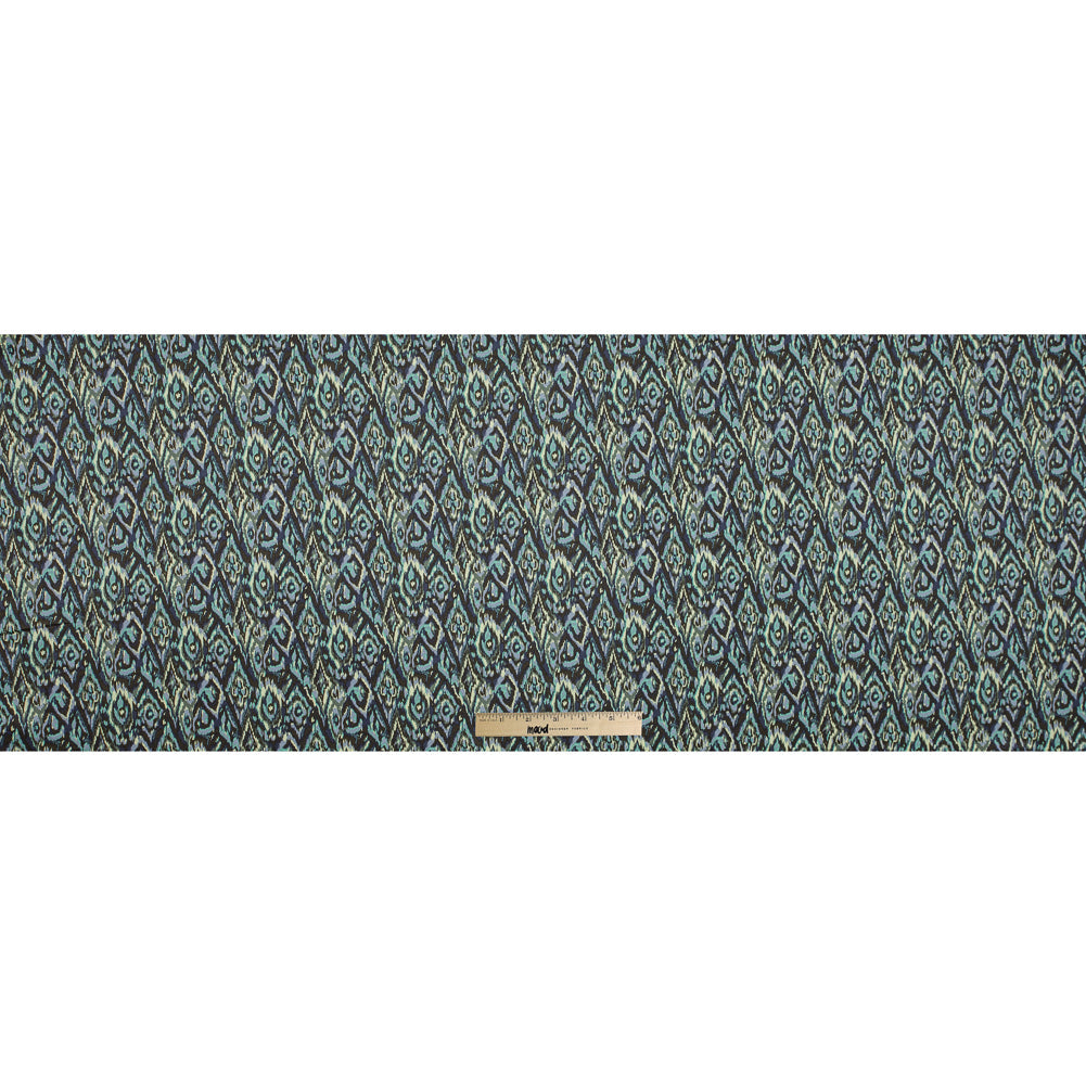 Green Ash and Tender Yellow Ikat Printed Stretch Cotton Twill