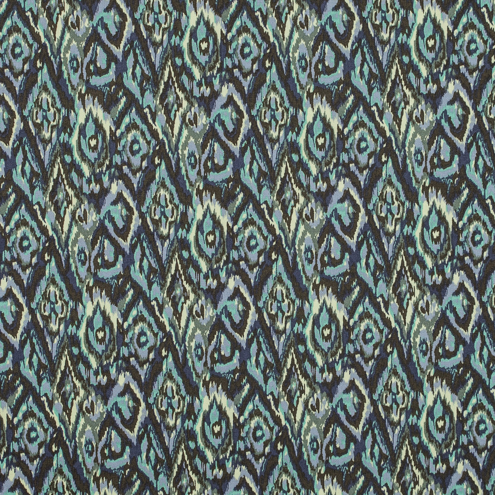 Green Ash and Tender Yellow Ikat Printed Stretch Cotton Twill