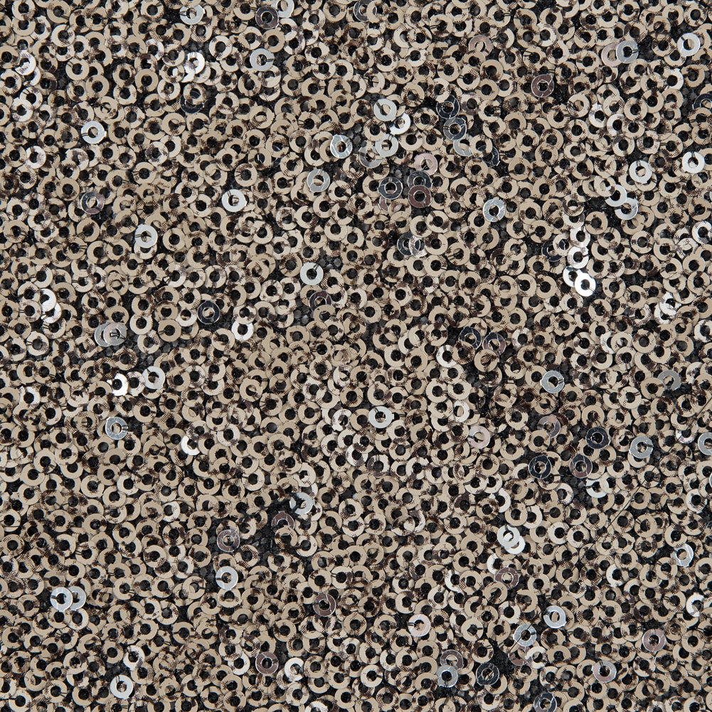 Jay Godfrey Pale Gold All-Over Circle Sequins Fabric on a Black Mesh