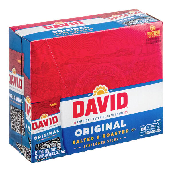 David Roasted Salted Whole Sunflower Seeds 1.6 oz. - 144/Case