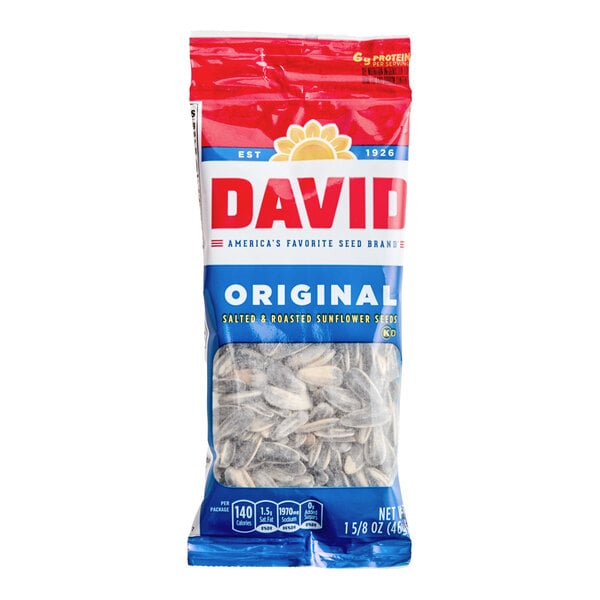 David Roasted Salted Whole Sunflower Seeds 1.6 oz. - 144/Case