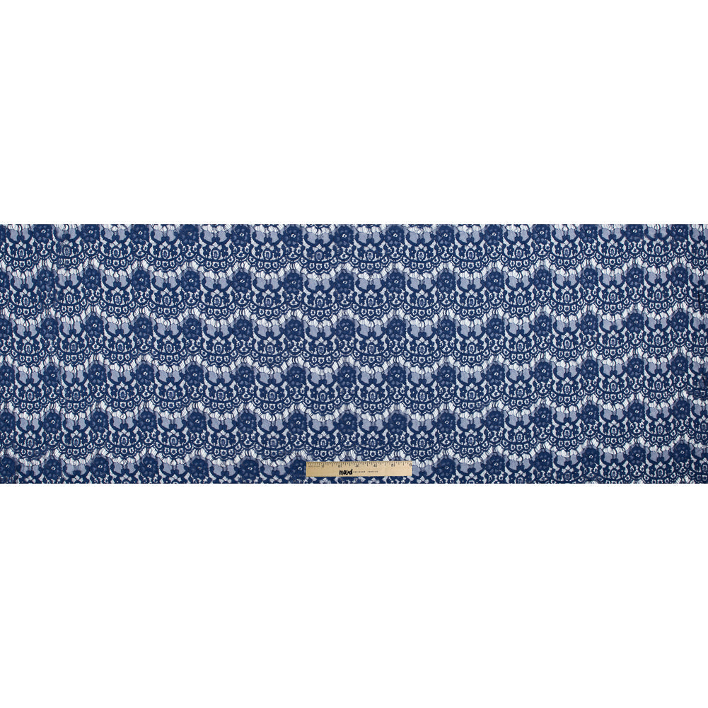 Stretch Corded Lace by Jay Godfrey - Mazarine Blue Floral Scallops