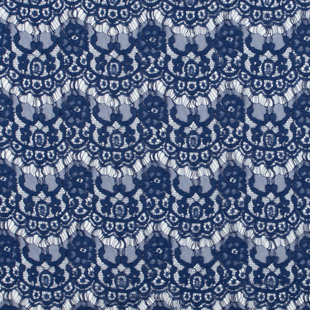 Stretch Corded Lace by Jay Godfrey - Mazarine Blue Floral Scallops