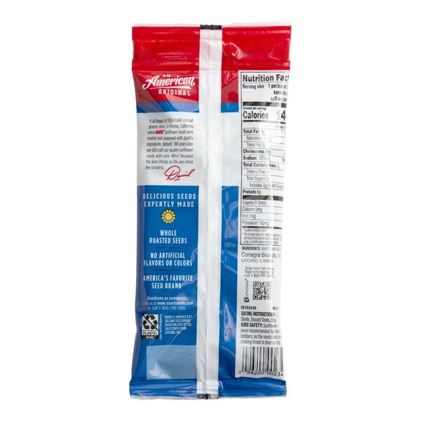 David Roasted Salted Whole Sunflower Seeds 1.6 oz. - 144/Case