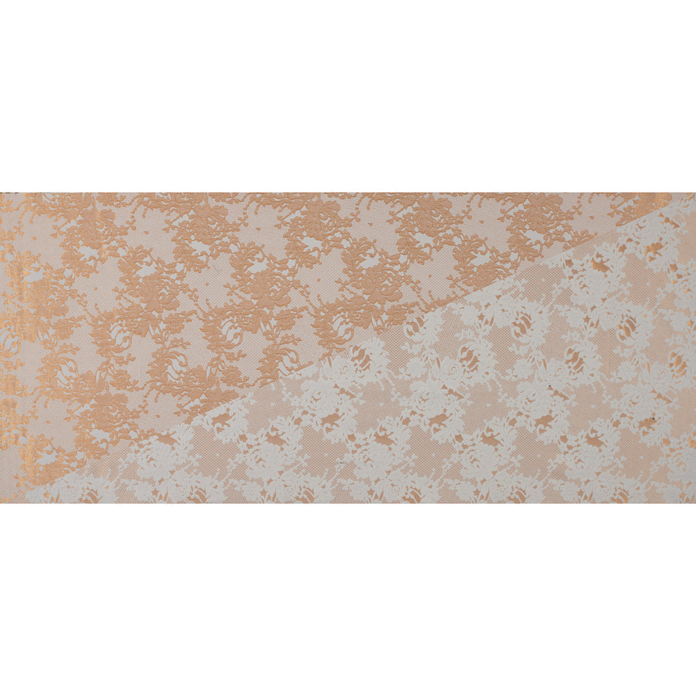 Metallic Butterscotch and White Lacey Floral Brocade