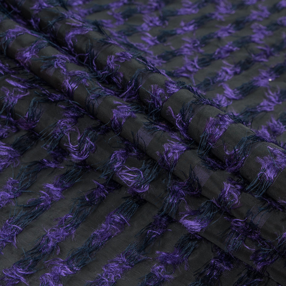 Meadow Violet and Black Striped Peek-a-Boo Polyester Woven