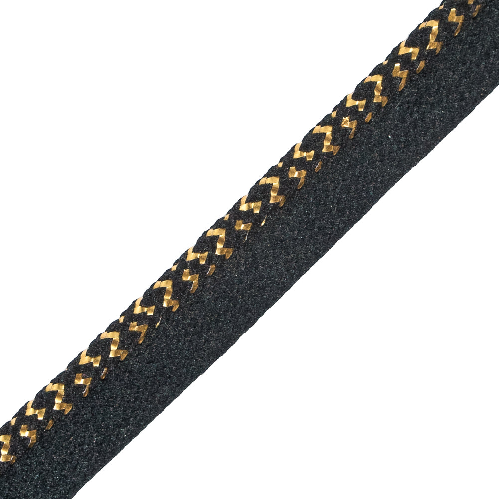 Metallic Gold and Black Braided Cord with Black Lip - 0.5"