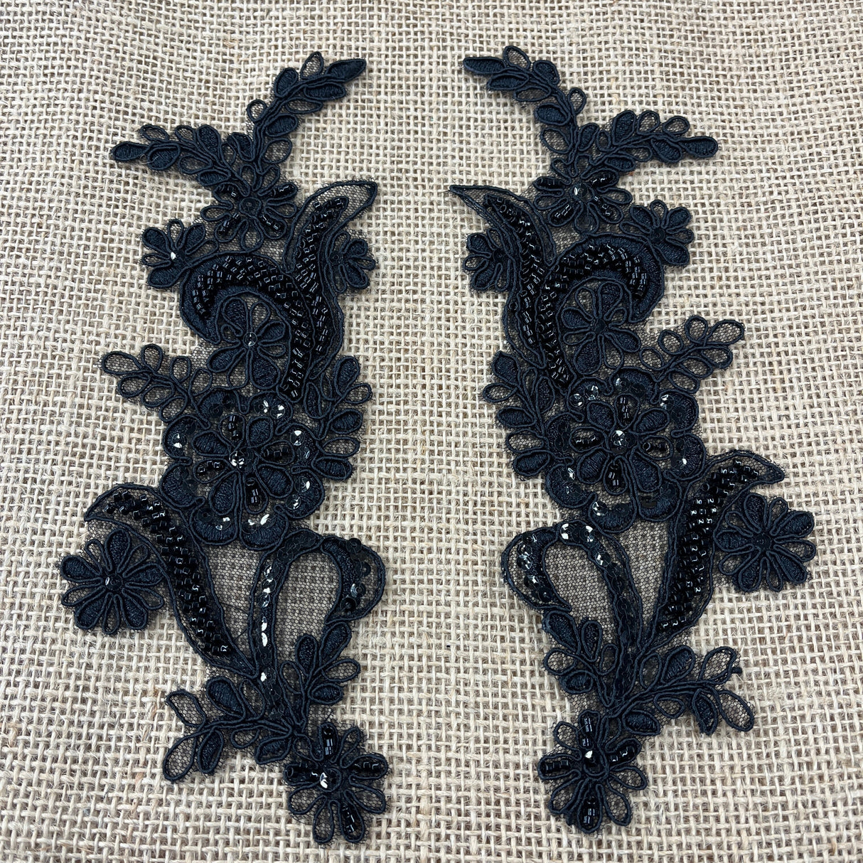 Beaded Corded Floral Lace Applique Pair
