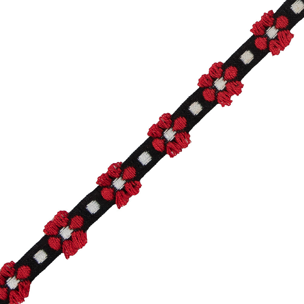 Red and Black Cotton Floral Trim - 0.375"