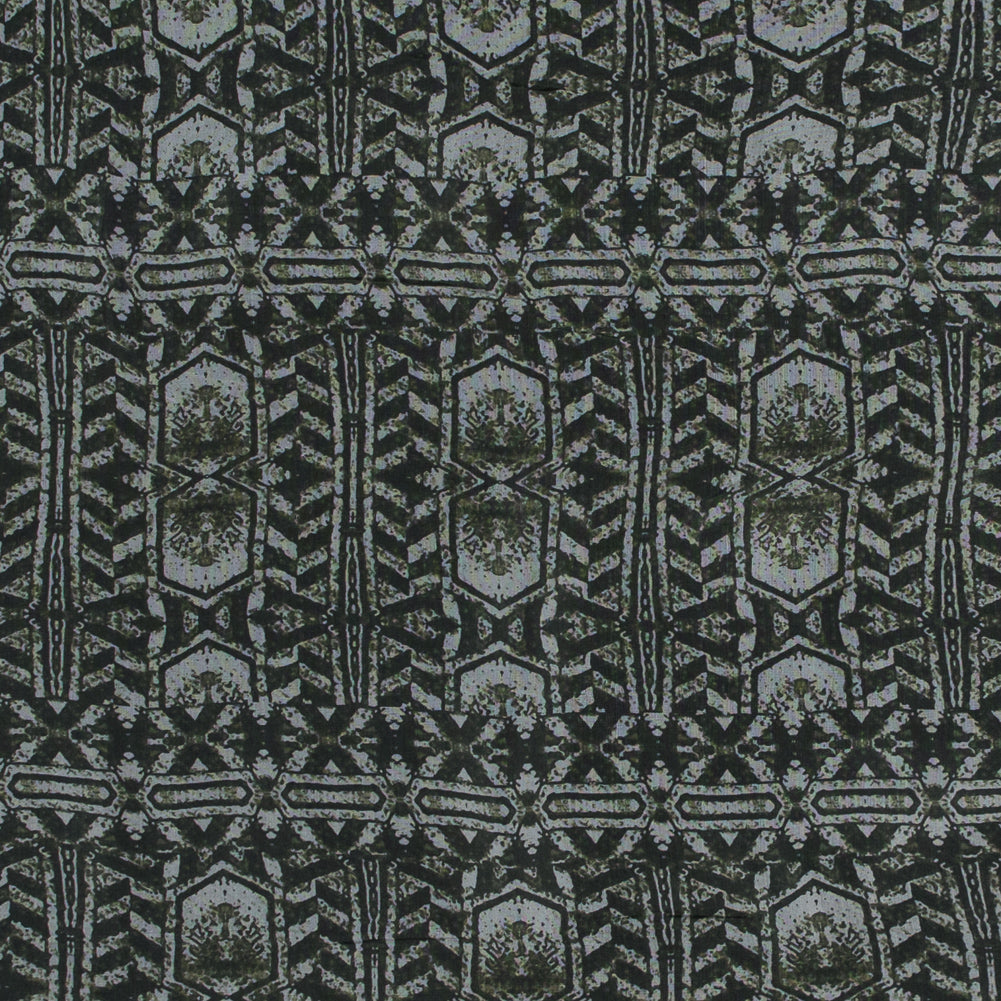Rifle Green Tribal Printed Silk Chiffon