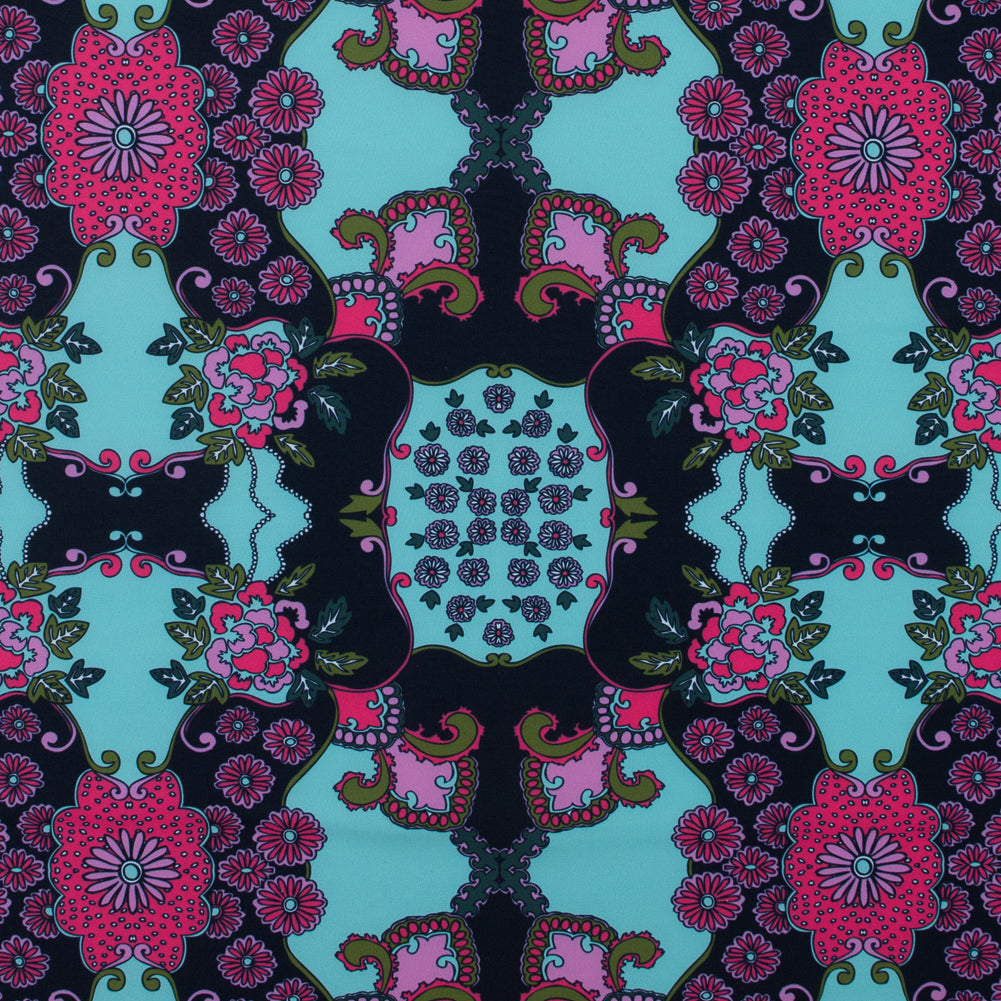 Pink and Green Floral Polyester Jersey