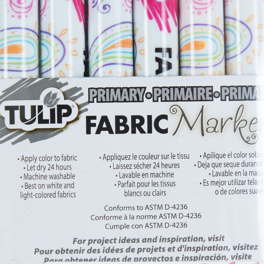 Tulip Fine Tip Primary Color Fabric Markers - 6 Pack