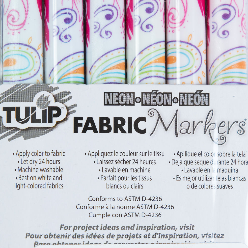 Tulip Fine Tip Neon Color Fabric Markers - 6-Pack