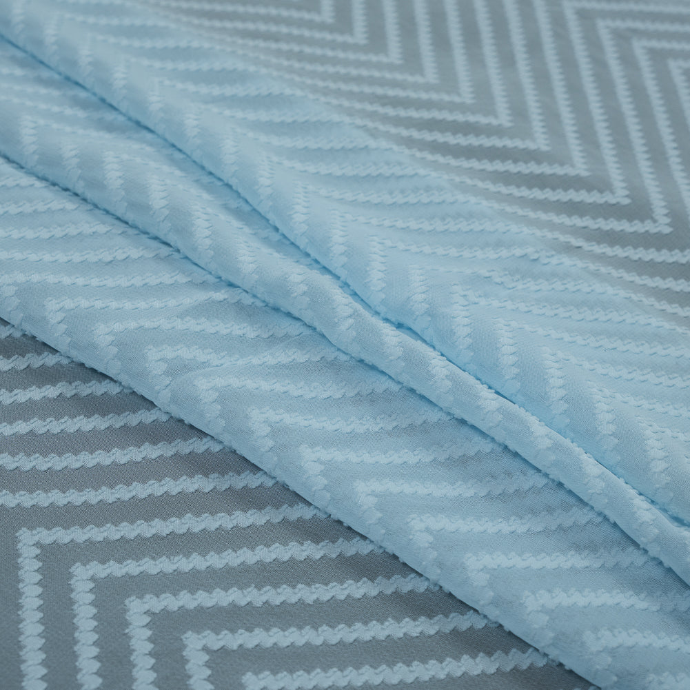 Light Pond Blue Chevron Burn-out Polyester Chiffon