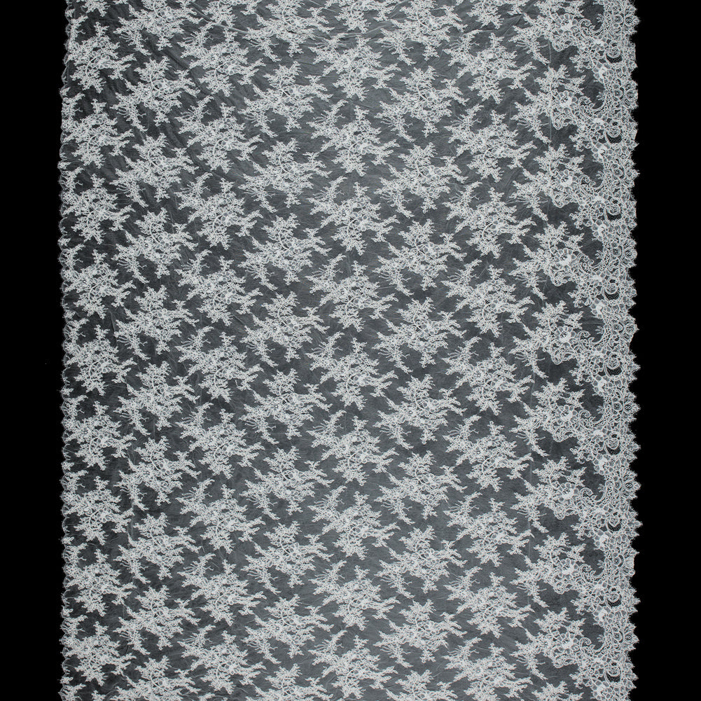 Corded Lace Panel With Finished Edges - Ivory Floral Fancy Border - 3 yards