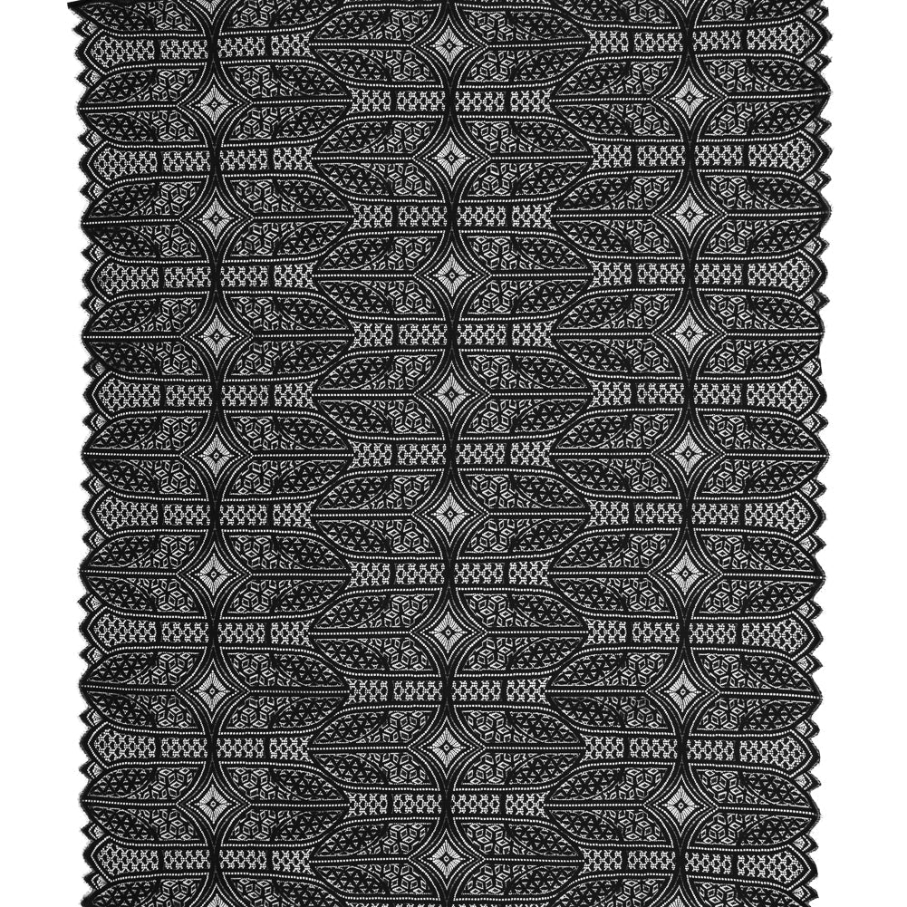 Lace with Finished Eyelash Edges - Black Geometric