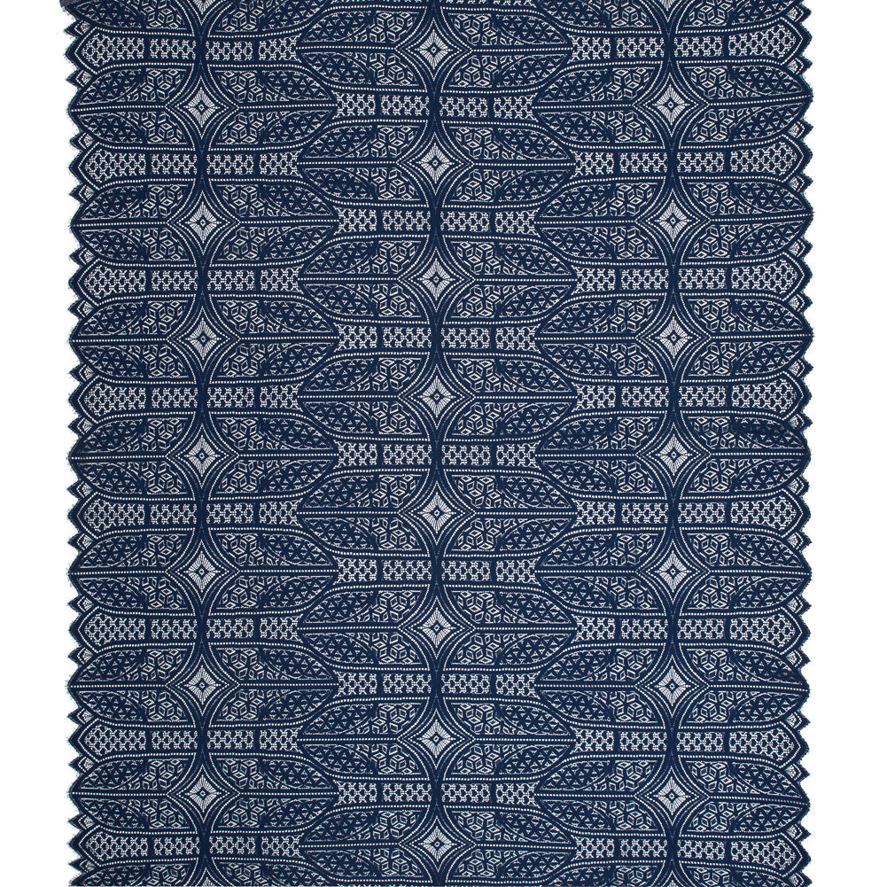 Lace with Finished Eyelash Edges - Navy Geometric