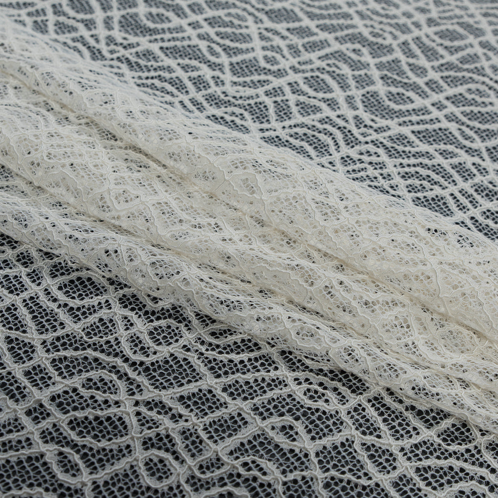 Corded Lace with Eyelash Edges - Ivory Abstract