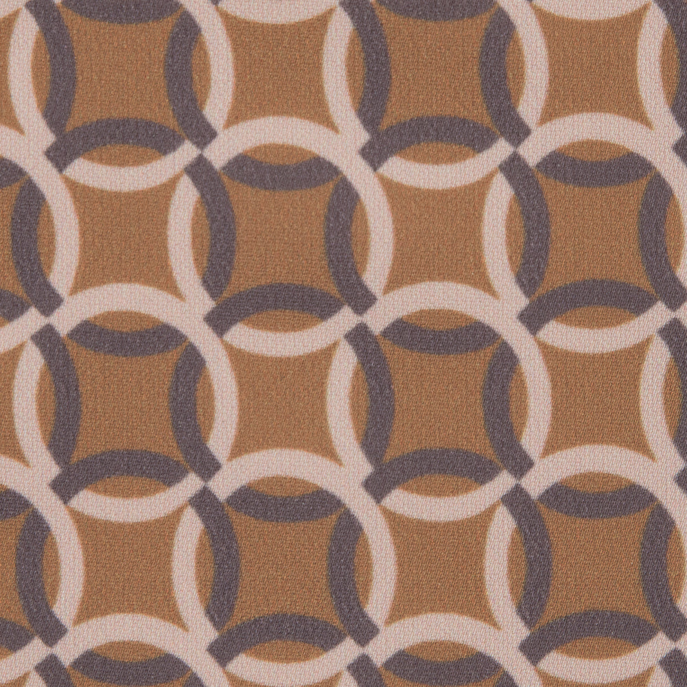 Italian Mustard and Beige Geometric Stretch Polyester