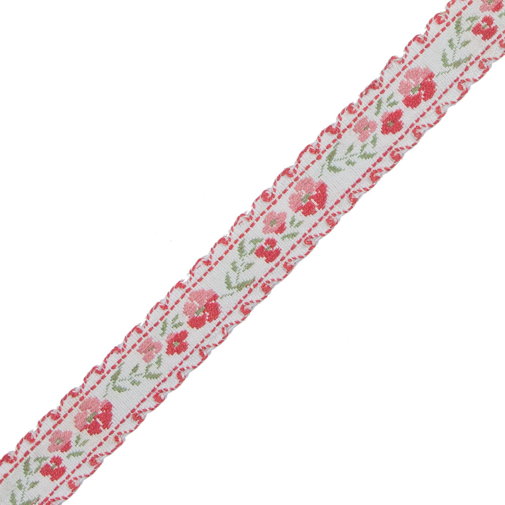 Pink Floral German Jacquard Ribbon - 0.5"