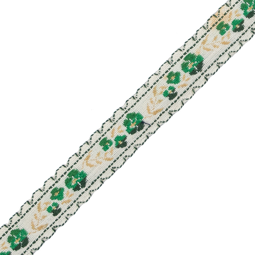 Green Floral German Jacquard Ribbon - 0.5"