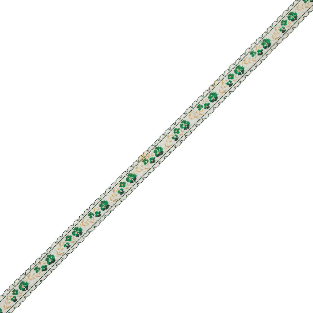 Green Floral German Jacquard Ribbon - 0.5"