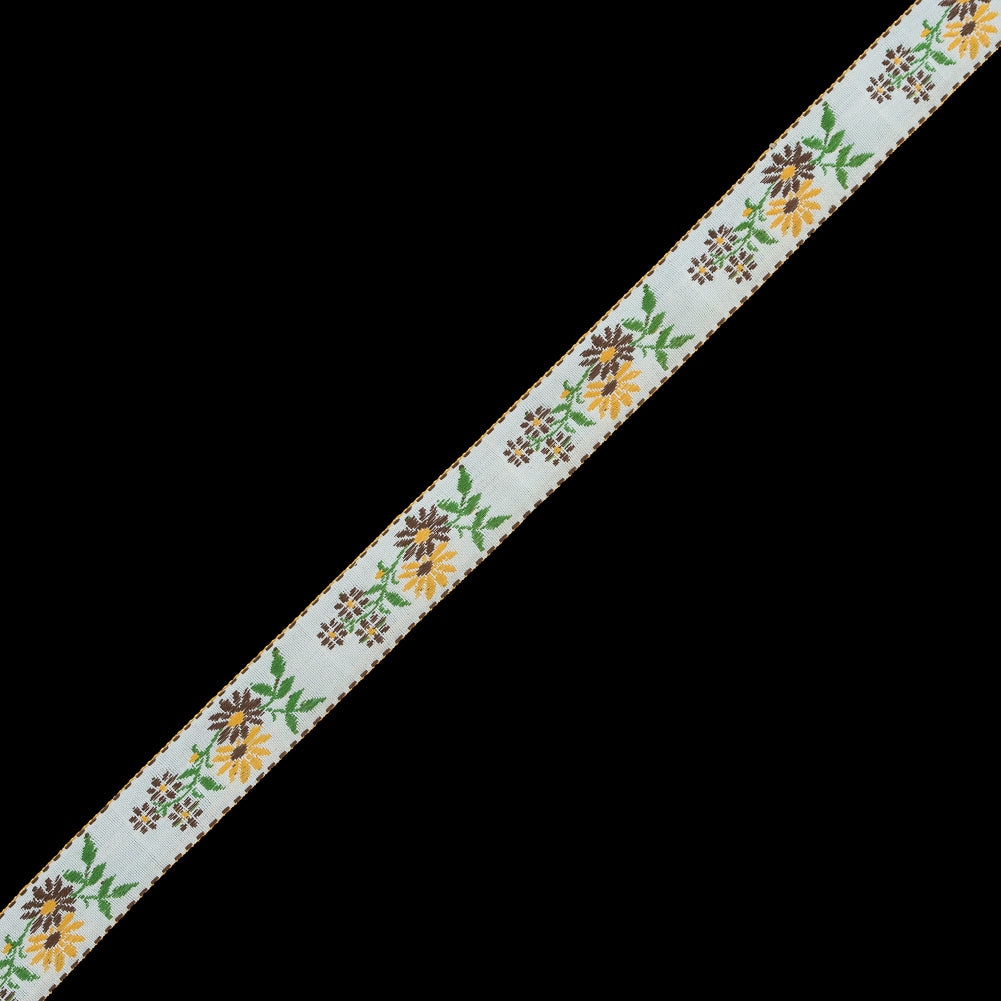 Yellow and Brown Floral German Jacquard Ribbon - 0.875"