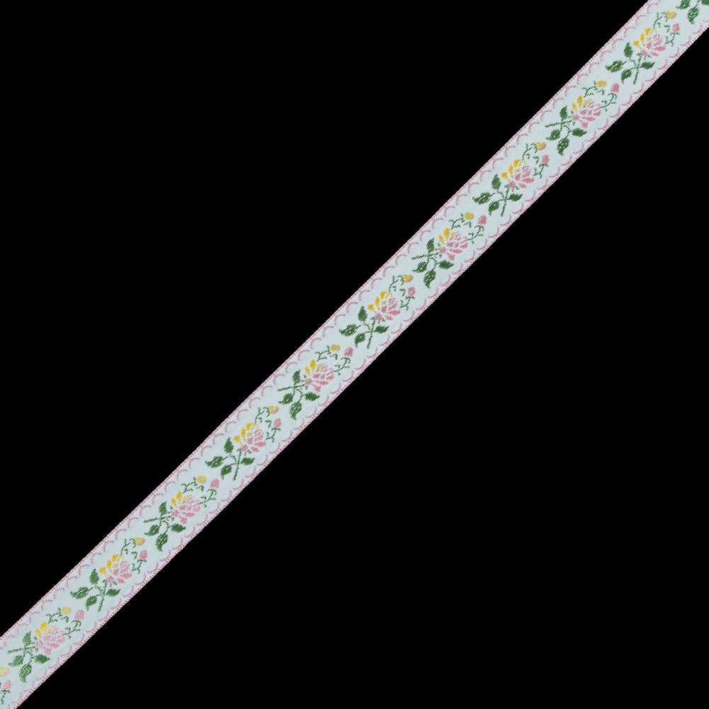 German Pink and Yellow Floral Jacquard Ribbon - 0.875"