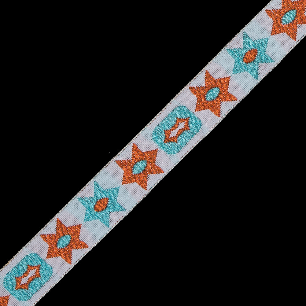 Orange and Blue Geometric Jacquard Ribbon - 0.5"