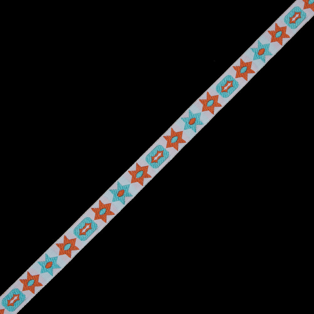 Orange and Blue Geometric Jacquard Ribbon - 0.5"