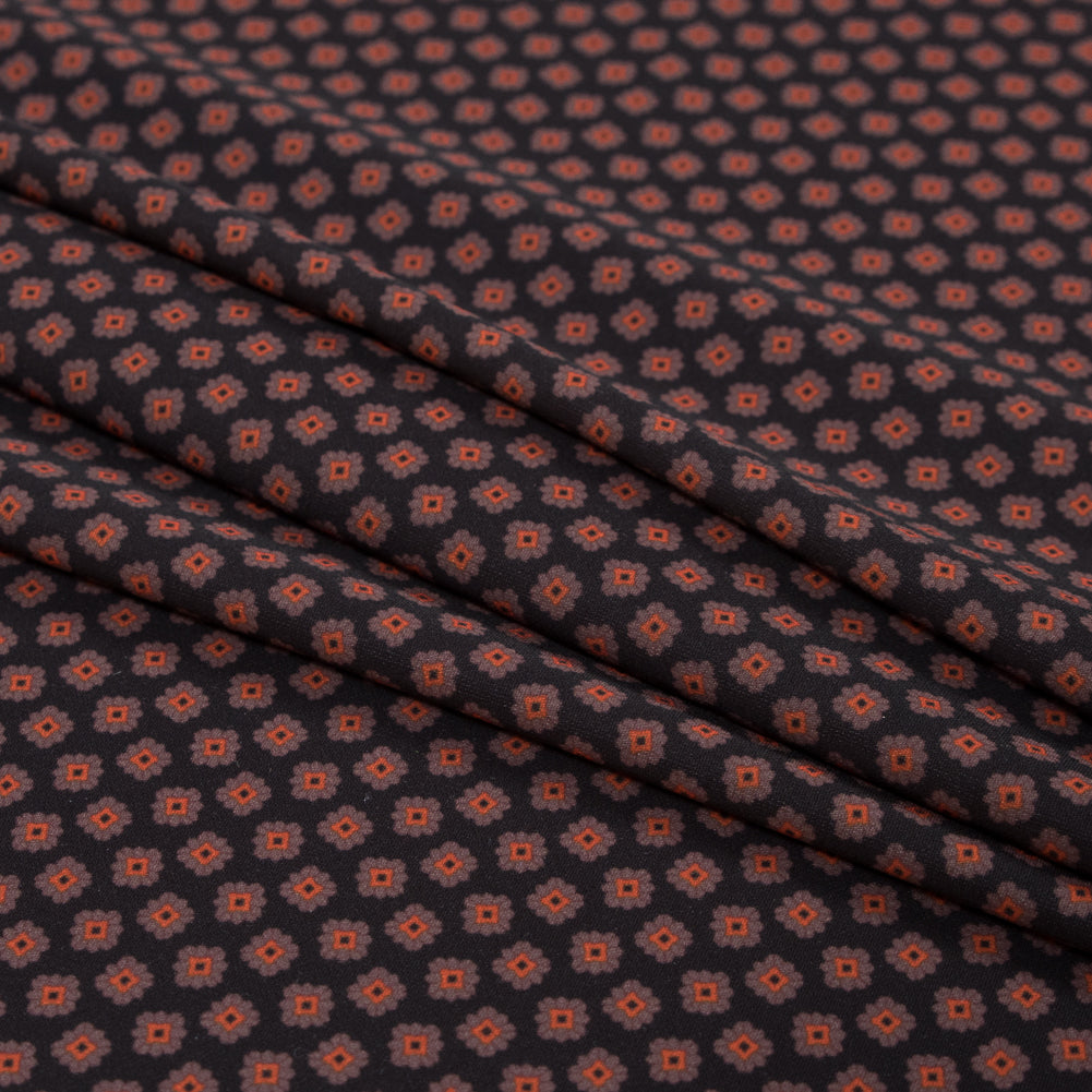 Italian Orange and Black Floral Digitally Printed Stretch Polyester